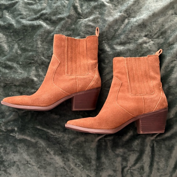 Women’s Brown Suede Ankle Boots with Square Toe and Stretch size 10 - Picture 3 of 11